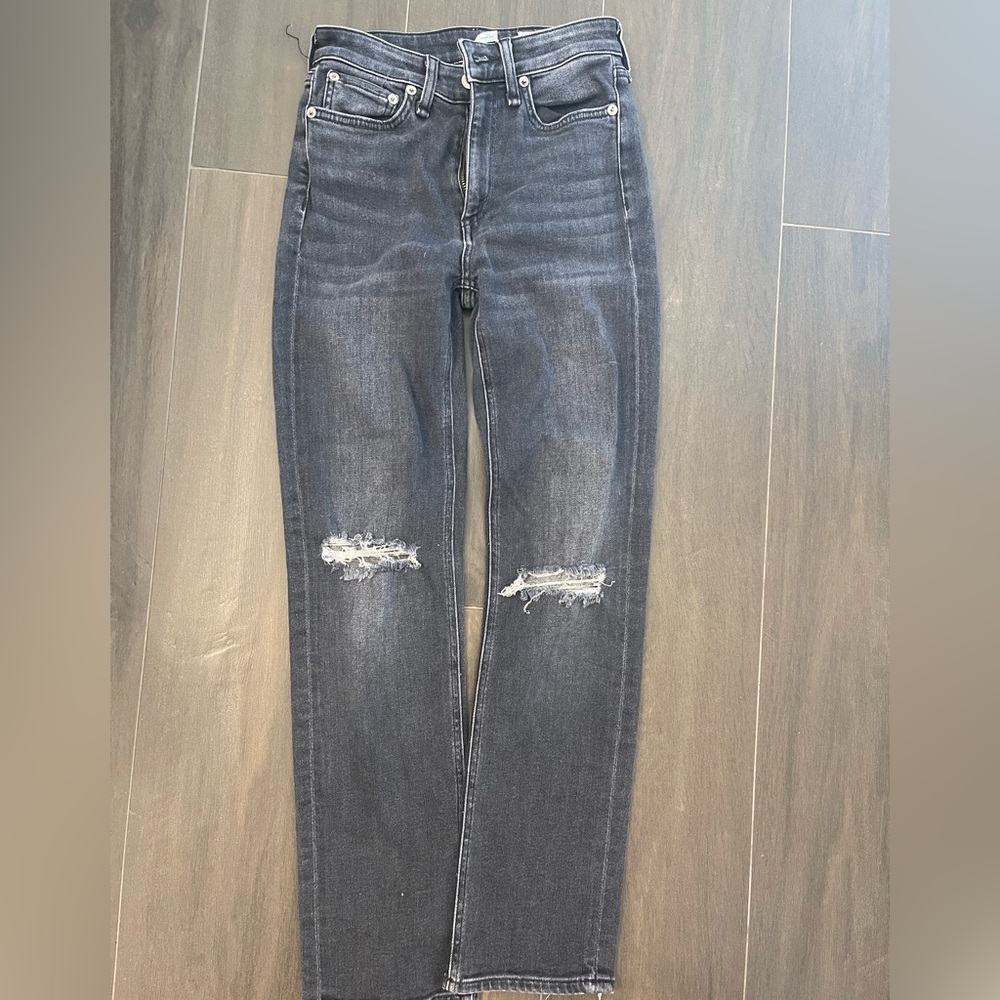 rag & bone Blue Skinny Jeans with Distressed Details